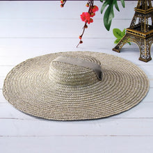 Load image into Gallery viewer, NARA Summer Boater Style 4 Color Wide Brim Flat Top Straw Hat with Ribbons
