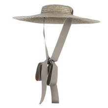 Laden Sie das Bild in den Galerie-Viewer, NARA Cool Summer Hat with a Flat Top and Wide Brim Trimmed with Ribbons