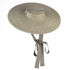 NARA Summer Boater Style 4 Color Wide Brim Flat Top Straw Hat with Ribbons