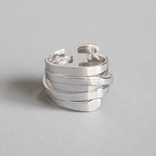 Laden Sie das Bild in den Galerie-Viewer, AGALIA #2B Irregular Multilayer Minimalist Silver Adjustable Rings