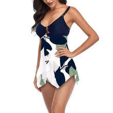 Cargar imagen en el visor de la galería, EVELYN Plus Size Leaf Prints V-Neck Tankini Set Two Pieces Swimwear Size S-XXL
