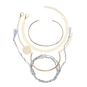 POE 4 Pcs/Set Vintage Gold e Weave Rope Chain Bohemian Sequin Heart Leaves Tassel Bracelet Set - Bali Lumbung