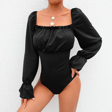 Indlæs billede til gallerivisning COSMO Bodysuit with Square Collar Lace Back Flare Sleeves