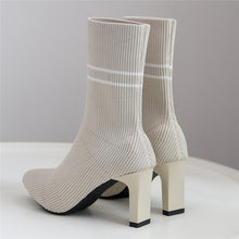 Cargar imagen en el visor de la galería, MILO Knits Black Pointed Toe High Heels Sock Stretch Ankle Boots