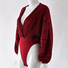 Cargar imagen en el visor de la galería, SIBYL Deep V-Neck Women Bodysuit with Long Sleeve