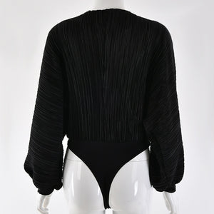 SIBYL Deep V-Neck Women Bodysuit with Long Sleeve