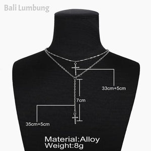 HOLLY Crystal Cross Necklaces Pendants Boho Double Layered Necklace - Bali Lumbung