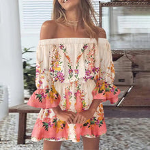 Laden Sie das Bild in den Galerie-Viewer, MAG Boho Summer Cute Dress Off Shoulder Mini Sundress