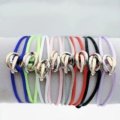COURTNEY Three-color Metal Charms Ribbon Lace Up Bracelet - Adjustable Size