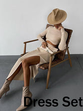 Cargar imagen en el visor de la galería, DEB Knitted Turtleneck Crop Top Long Sleeves Sweater High Waist Long Skirt Side Slit Dress Set