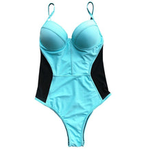 Load image into Gallery viewer, INGA Mesh Patchwork Push Up One Piece Monokini Swimsuit