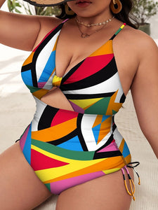 KAMEA One Piece V-Shape Vibrant Colorful Push-Up Swimsuit Plus sizes XL-4XL - Bali Lumbung