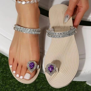 CION #1 Women's Rhinestone Thong Flats Sandals Glam Slippers