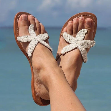 FLOW Flat Flip-Flop Beach Fashion Sandal Slippers Outdoors with Deco Fish stars Beads - Bali Lumbung