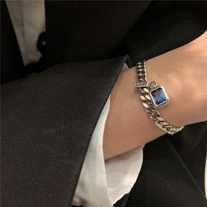 AMELIA 925  Sterling Silver Square Blue Crystal Charm Bracelets