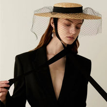 Cargar imagen en el visor de la galería, ALY Handcrafted Straw Long Ribbon with Tulle Overlay Ornamented Fascinator Headwear