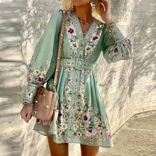 Load image into Gallery viewer, JOLIE Bohemian Women Spring Autumn Long Sleeves Elegant V Neck Button Up Dress