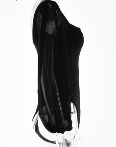 RHONA Sheath Long Puff Sleeve Rompers Bodysuits Square Collar Fashion