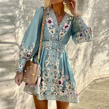 Load image into Gallery viewer, JOLIE Bohemian Women Spring Autumn Long Sleeves Elegant V Neck Button Up Dress