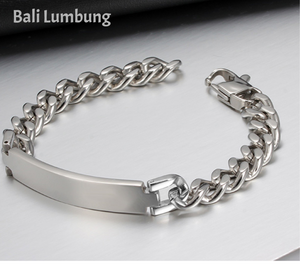 ETHAN Stainless Steel Chain Bracelet Can Custom Personalized Bar - Bali Lumbung