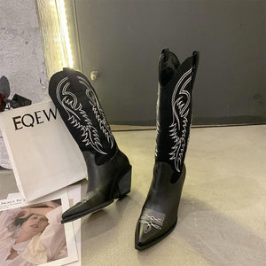 NOAH Female Embroidery High Heel Knee-High Cowboy Boots