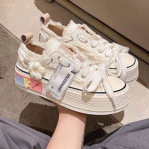 MAGGIE Canvas Platform Sneakers with Flowers - Bali Lumbung