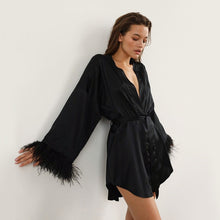 Load image into Gallery viewer, BECKY Elegant Brides Kimono Nightgown Robe Sleepwear Features Beautiful Feathers for a Luxurious Look