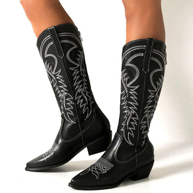NOAH Female Embroidery High Heel Knee-High Cowboy Boots