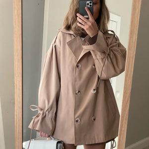ALIVIA Minimalist Loose Flare Sleeve Double Breasted Trench Coat