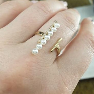 LINEA New Geometric Style Zircon Mixed Simulated Pearl Rings Fashion