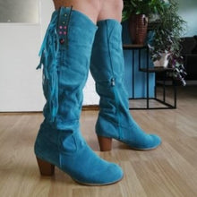 Laden Sie das Bild in den Galerie-Viewer, DALLAS Knee-High Western Riding Wedge Heel Tassels Cowboy Boots Women Shoes