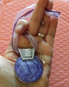 ALEDA Vintage Round Enamel Pendant Ribbon Necklace