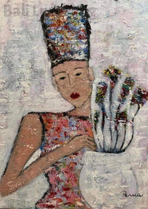 "Flower Vendor " Original Acrylic Painting 18" x 24" (45cm x 60cm) - Bali Lumbung