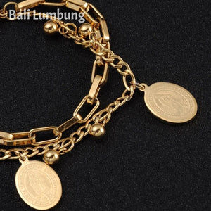 MARIA 3-Gold Color Bead Virgin Mary Bracelets - Bali Lumbung