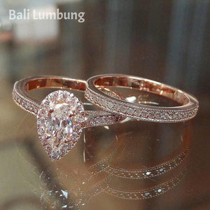 RUTH #2 Pieces Crystal Ring for Engagement Teardrops Champagne Gemstone Rings - Bali Lumbung