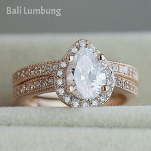 Indlæs billede til gallerivisning RUTH #2 Pieces Crystal Ring for Engagement Teardrops Champagne Gemstone Rings - Bali Lumbung