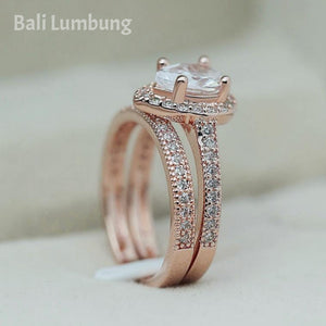 RUTH #2 Pieces Crystal Ring for Engagement Teardrops Champagne Gemstone Rings - Bali Lumbung