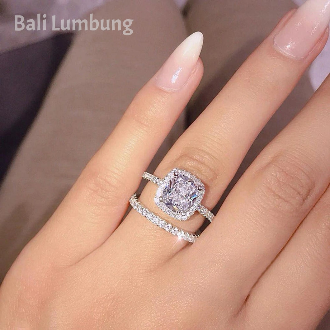 JEMA Crystal Ring for Women Engagement Square Double Banned Shape Ring - Bali Lumbung