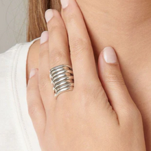 Load image into Gallery viewer, AGALIA #2D Irregular Multilayer Minimalist Silver Adjustable Rings