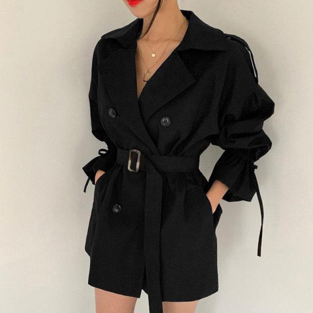 ALIVIA Minimalist Loose Flare Sleeve Double Breasted Trench Coat 