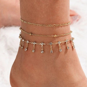 ASA Bohemian Anklet Bracelets Set Multilayer Beads Rhinestone - Bali Lumbung
