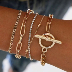 GIANNA 5 Pieces Crystal Link Chains with Lobster Clasp Bracelet Set - Bali Lumbung