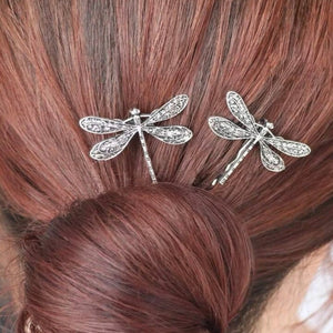 POLLY Elegant Vintage Silver Dragonfly Hairpins - Bali Lumbung