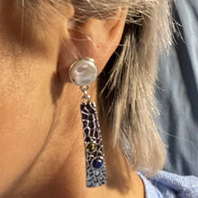 Load image into Gallery viewer, TEAGAN White Pearl Knob Silver Texture Boho Earrings with Green Blue Stones