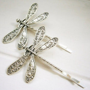 POLLY Elegant Vintage Silver Dragonfly Hairpins - Bali Lumbung