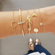 Load image into Gallery viewer, LEXY 5 Pieces Bohemian Gold Bangle and Chain  Bracelets