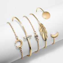 Laden Sie das Bild in den Galerie-Viewer, LEXY 5 Pieces Bohemian Gold Bangle and Chain  Bracelets