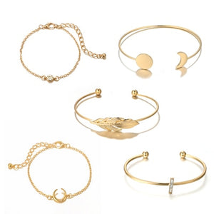 LEXY 5 Pieces Bohemian Gold Bangle and Chain  Bracelets