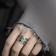 Indlæs billede til gallerivisning AGALIA #1 Irregular Multilayer Minimalist Silver Adjustable Rings