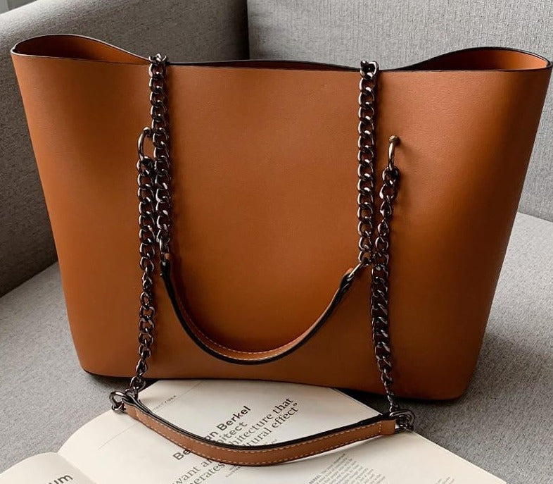 Leather effect chain tote bag